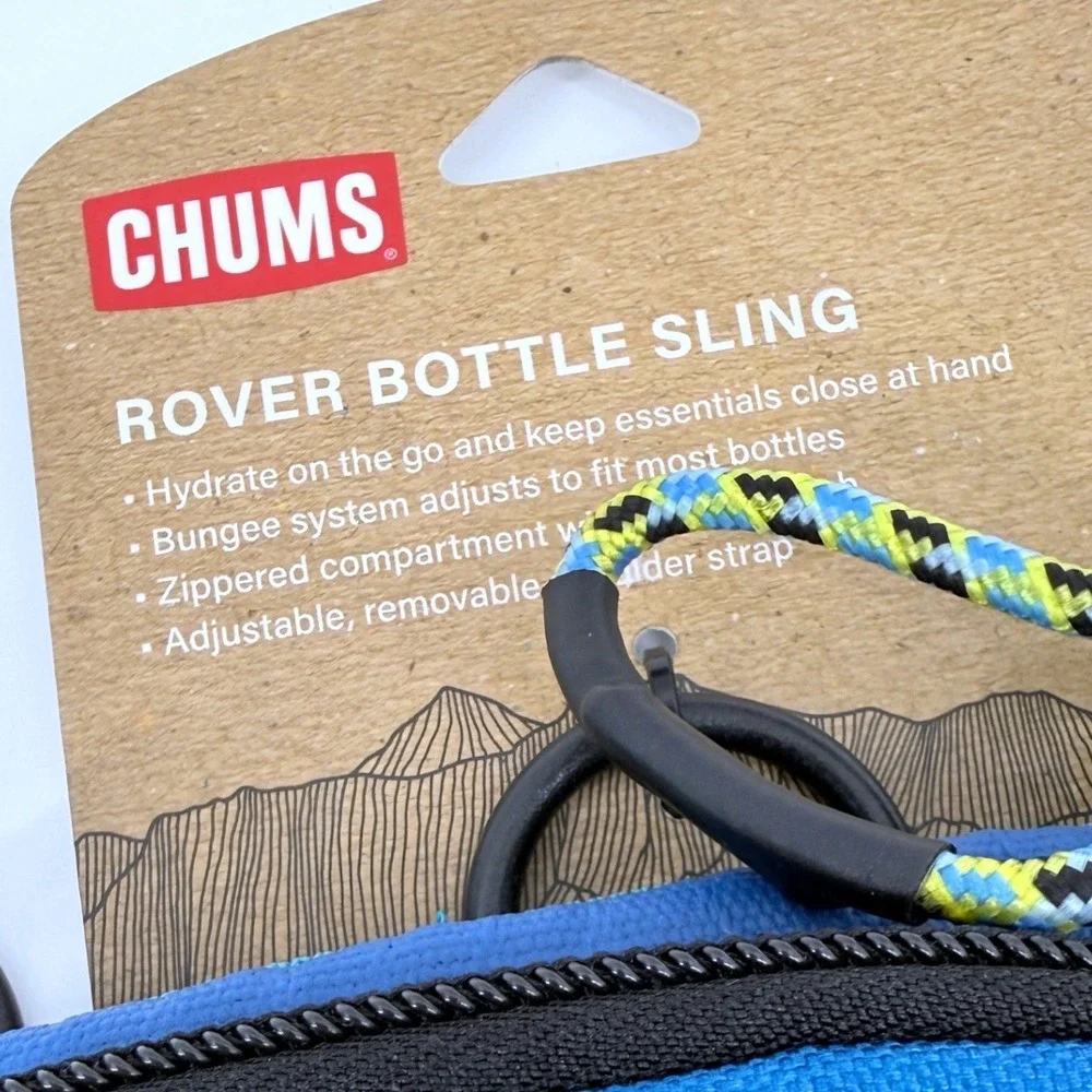 NEW Chums Rover Bottle Sling Unisex OS Bottle Sling Blue Teal Bungee Mesh Zipped